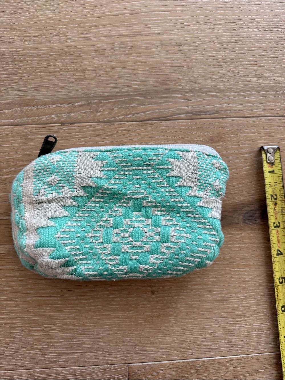 Woven Mint Tribal Pattern Coin Purse - Small Zip Pouch
